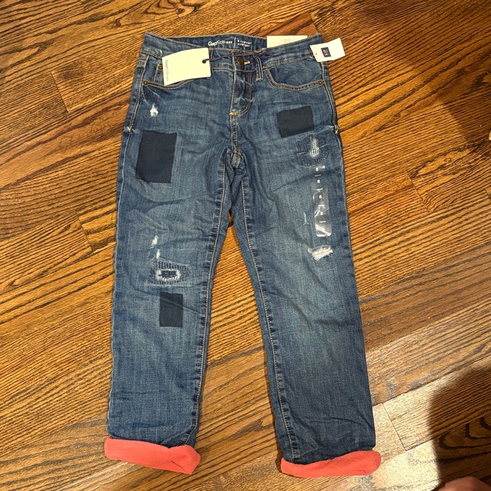 GAP KIDS Distressed Blue Jeans with Pink Cuffs
